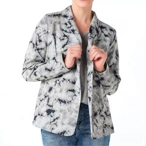 LOGO Lori Goldstein Julia Black Tie Dye Stretch Ponte Knit One Button Blazer XL